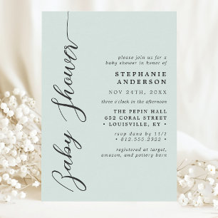 Pastel Mint Simple Modern Script Baby Shower Invitation