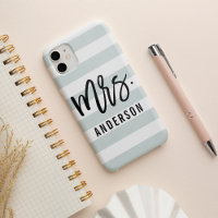 Pastel Mint Stripe New Mrs Last Name Bride