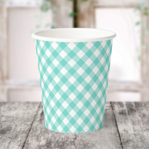 Pastel Mint Turquoise Gingham Paper Cups