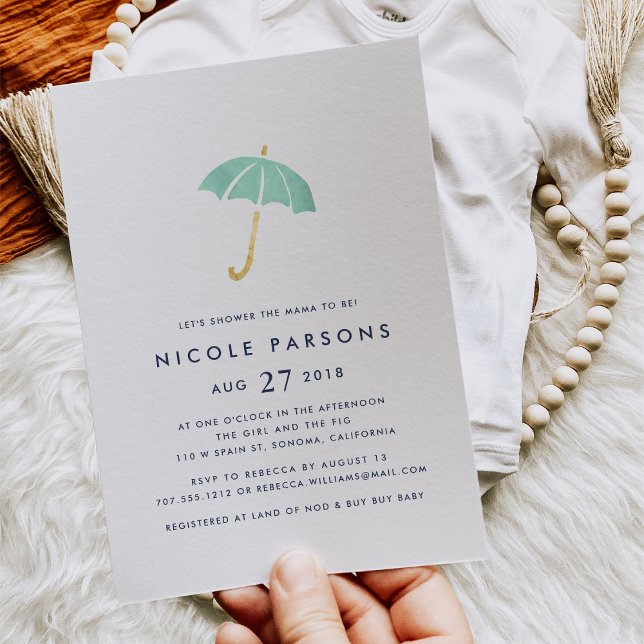 Pastel Mint Umbrella Baby Shower Invitation (Creator Uploaded)