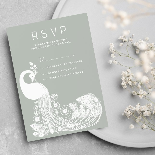 Pastel mint white royal peacock elegant RSVP Invitation (Pastel mint white royal peacock elegant RSVP )