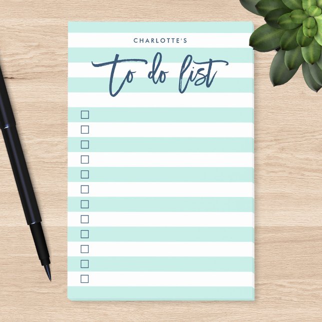 Pastel Mint & White Stripes Blue To Do List Post-it Notes (Creator Uploaded)