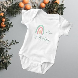 Pastel mint yellow rainbow 1st Birthday party  Baby Bodysuit