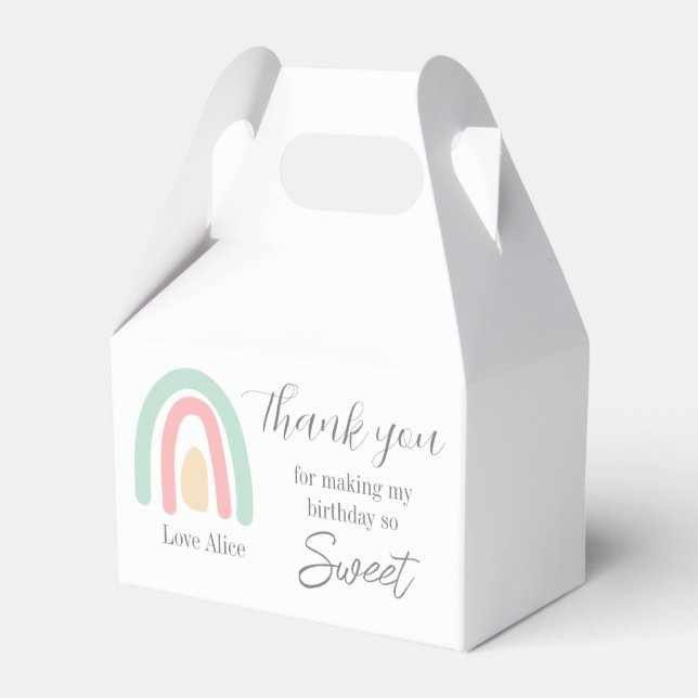 Pastel minty rainbow 1st Birthday  thank you Favor Box (Front Side)
