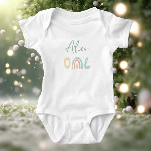Pastel minty yellow rainbow 1st Birthday party Baby Bodysuit
