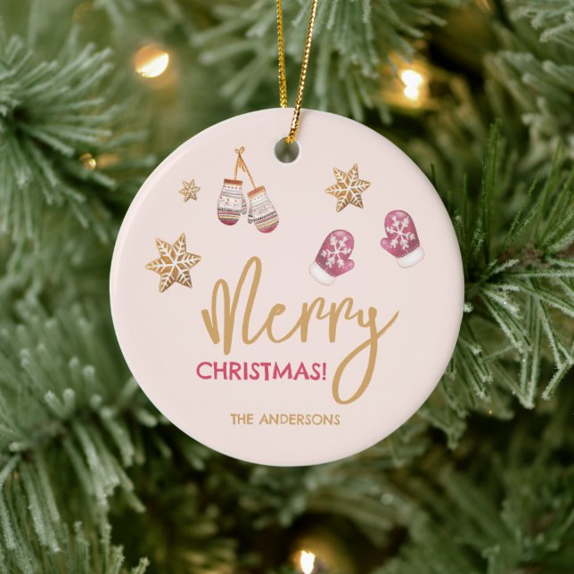 Pastel Modern Christmas Pattern Ceramic Ornament (Tree)