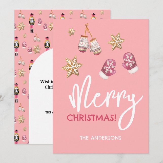 Pastel Modern Christmas Pattern Holiday Card (Front/Back)