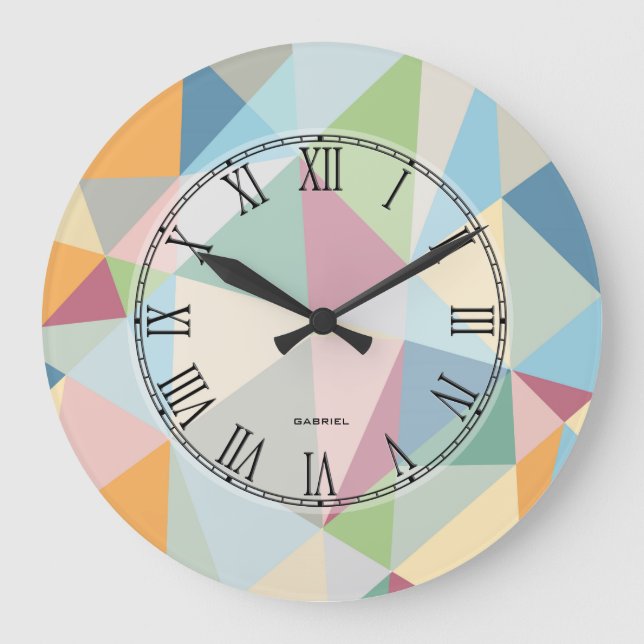 Pastel Modern Colourful Geometric Pattern Large Clock (Front)