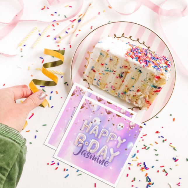 Pastel Modern Glam Trendy Balloons Happy Birthday Napkin (Creator Uploaded)
