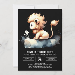 Pastel Modern Lion Birthday Invitation