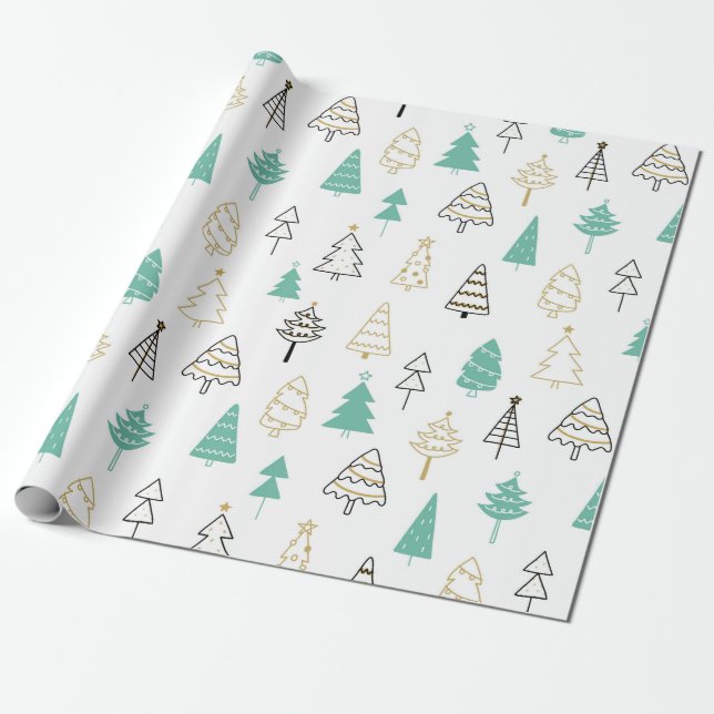 Pastel Modern Pine Trees Christmas Wrapping paper (Unrolled)