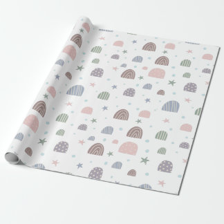 pastel modern rainbow stars pattern wrapping paper
