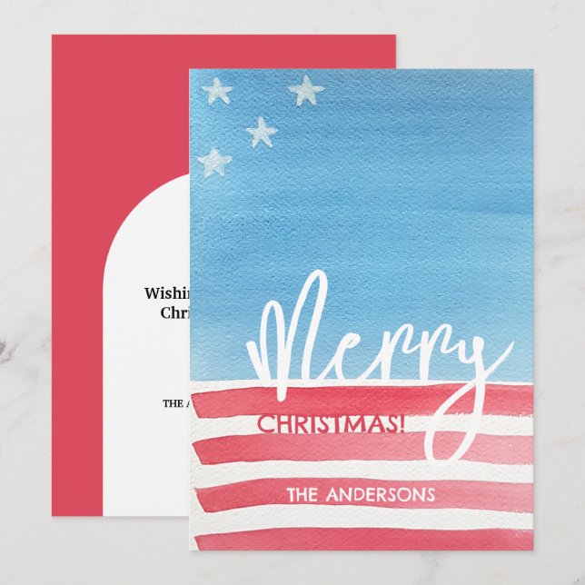 Pastel Modern Watercolor Flag Holiday Card (Front/Back)