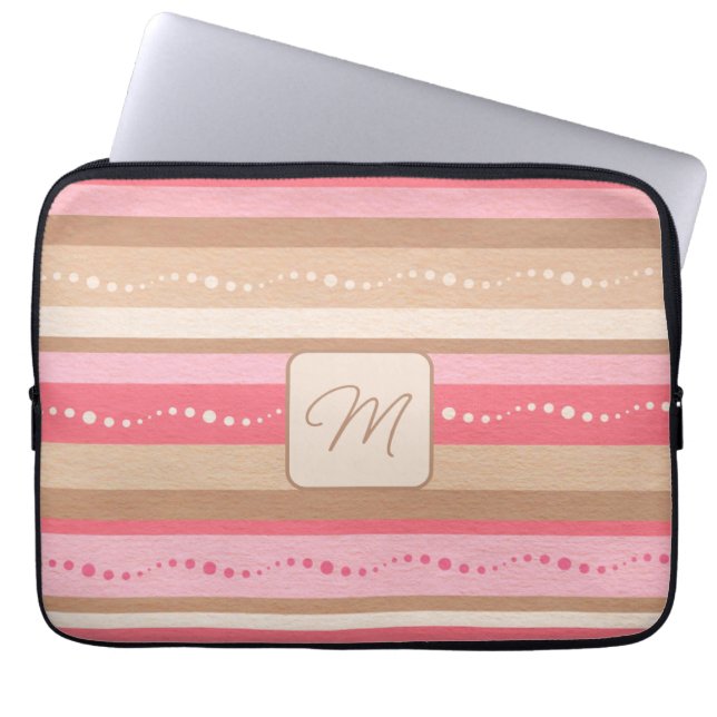 Pastel Monogram And Stripes Pattern Laptop Sleeve (Front)
