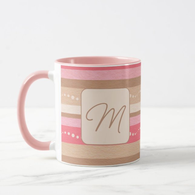 Pastel Monogram And Stripes Pattern Mug (Left)