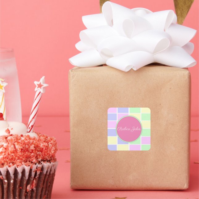 Pastel Monogram Square Favour Tag Design (Party)
