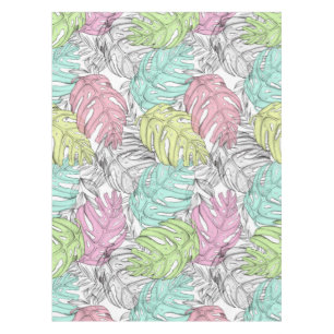 Pastel monstera palm leaf tropical watercolor  tablecloth
