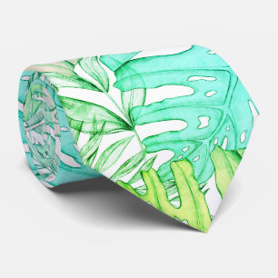 Pastel monstera palm leaf tropical watercolor  tie
