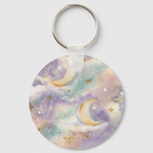Pastel Moon and Stars Celestial Keychain