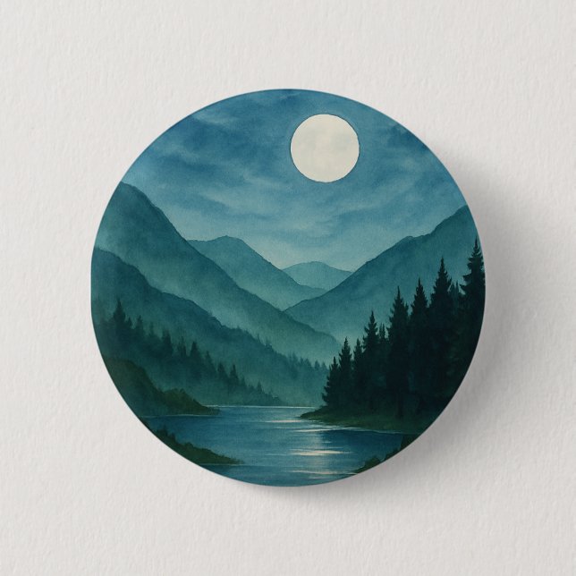 Pastel Moon over Starry Mountain Night 2 Inch Round Button (Front)