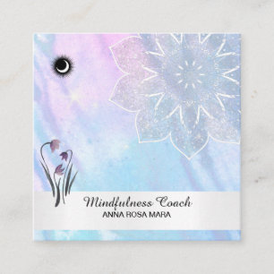 *~* Pastel Moon QR code Mandala Foil Floral Squar Square Business Card