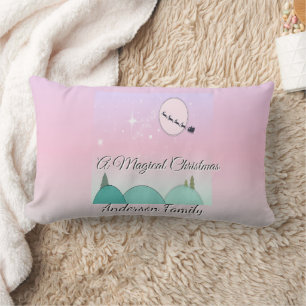 Pastel Moonlit Christmas Family Glow Lumbar Pillow