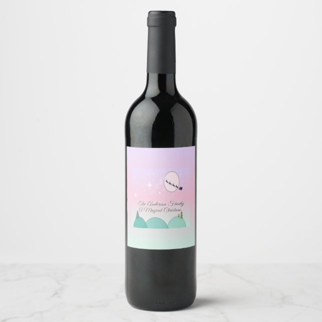 Pastel Moonlit Christmas Toast Wine Label (Front)