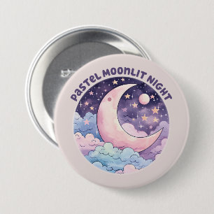 Pastel Moonlit Night – Dreamy Crescent Moon 3 Inch Round Button