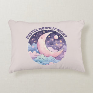 Pastel Moonlit Night – Dreamy Crescent Moon Accent Pillow