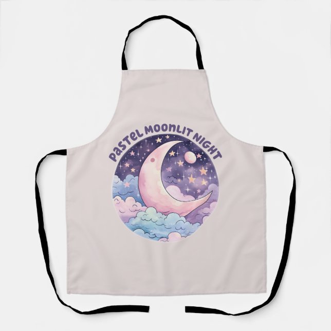 Pastel Moonlit Night – Dreamy Crescent Moon Apron (Front)
