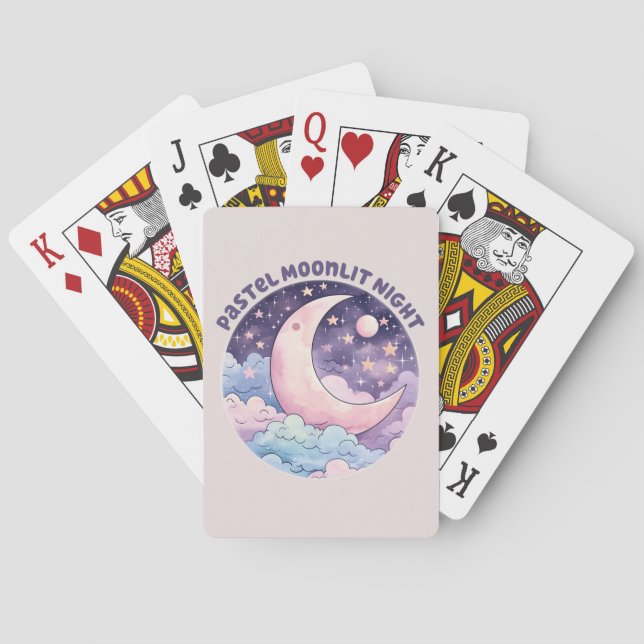 Pastel Moonlit Night – Dreamy Crescent Moon Playing Cards (Back)