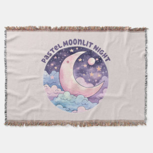 Pastel Moonlit Night – Dreamy Crescent Moon Throw Blanket