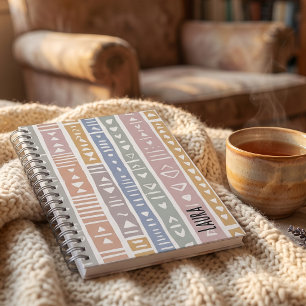 Pastel Mudcloth Geometric Stripe Custom Name Notebook