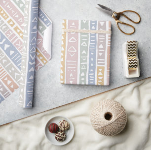 Pastel Mudcloth Geometric Stripe Wrapping Paper