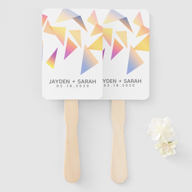 Pastel Multi-Coloured Confetti White Wedding Hand Fan (Front and Back)