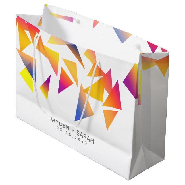 Pastel Multi-Coloured Confetti White Wedding Large Gift Bag (Front Angled)