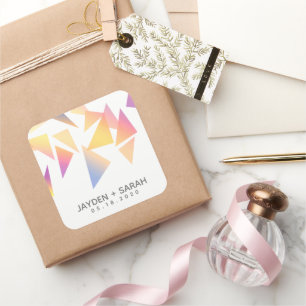 Pastel Multi-Coloured Confetti White Wedding Square Sticker