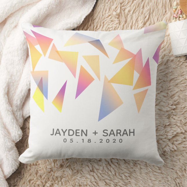 Pastel Multi-Coloured Confetti White Wedding Throw Pillow (Blanket)