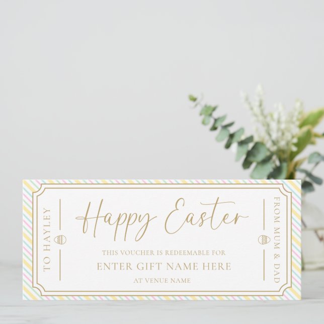 Pastel Multi Stripe Happy Easter Gift Voucher Card (Standing Front)