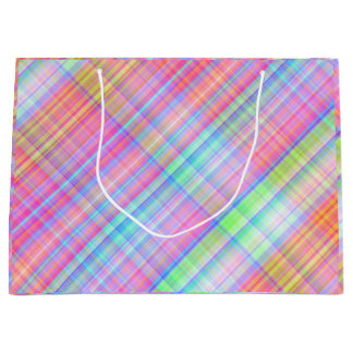 Pastel Multicolor Plaid Fabric  Large Gift Bag