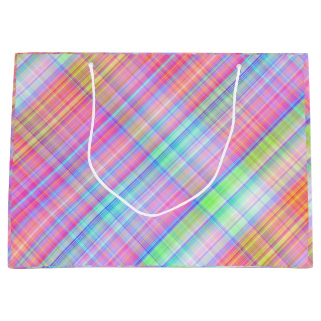 Pastel Multicolor Plaid Fabric  Large Gift Bag (Front)