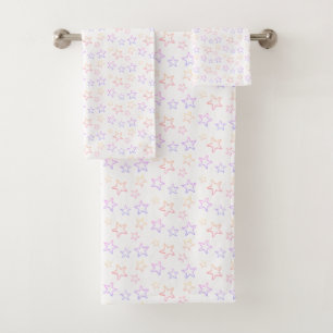 Pastel Multicolor Star Silhouettes on White Bath Towel Set