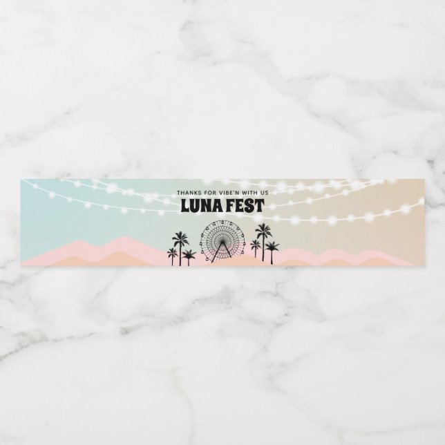 Pastel Music Festival Birthday Water Bottle Label (Single Label)