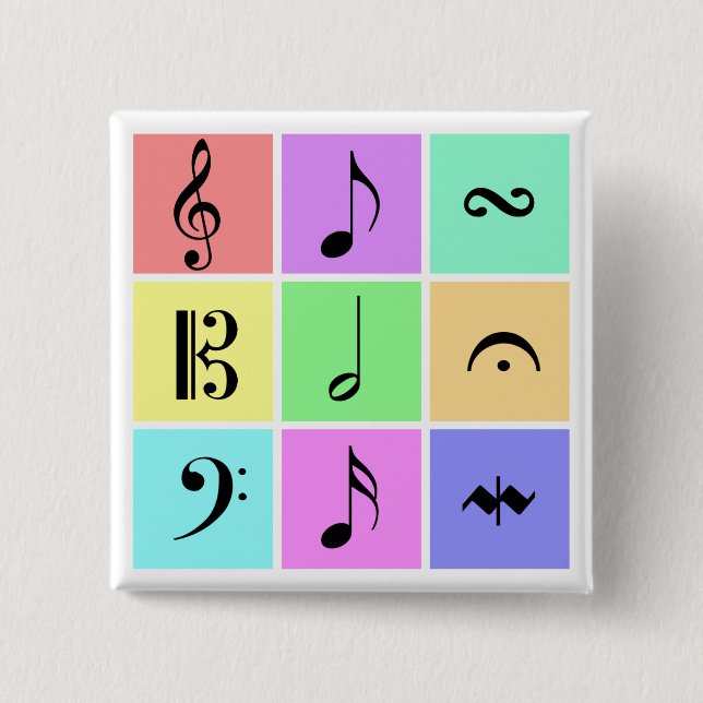 pastel music symbols 2 inch square button (Front)