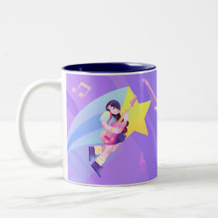 Pastel Music-Themed Mug with Star & Cute Girl 