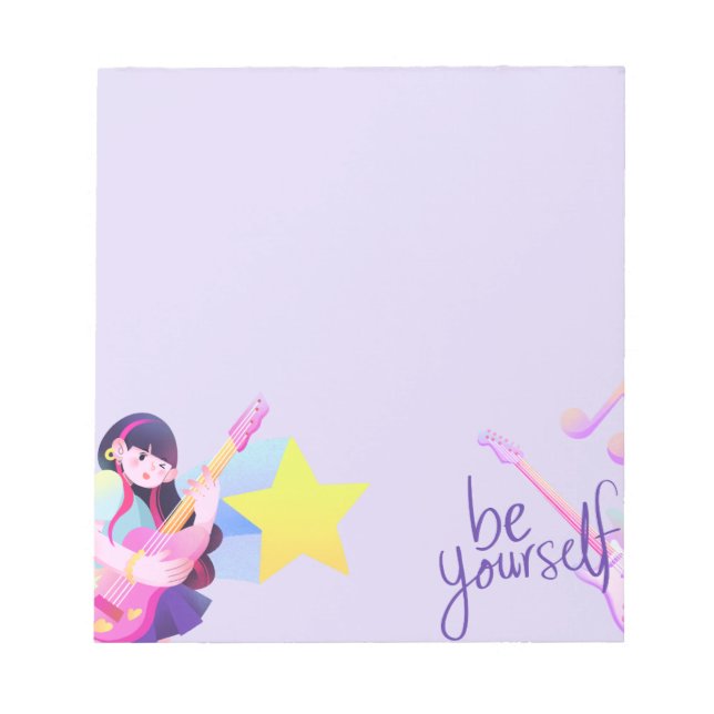 Pastel Music-Themed with Star & Cute Girl  Notepad (Front)