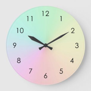 Pastel Muted Gradient Ombre Rainbow  Large Clock
