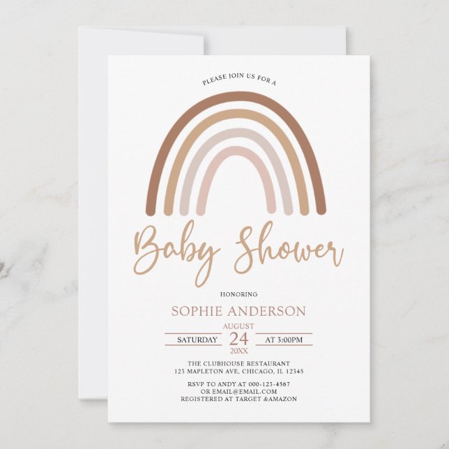 Pastel Muted Tones Boho Rainbow Baby Shower Invitation (Front)