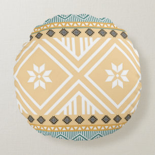 Pastel Native Fabric Seamless Pattern, Thai Nativ Round Pillow