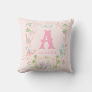 Pastel Nativity Monogram Throw Pillow